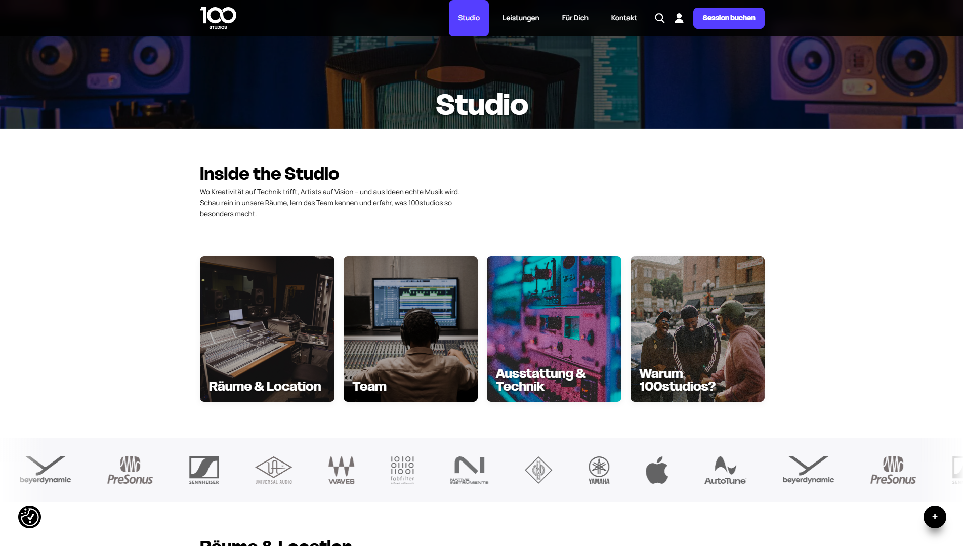 Einblick in ein Musikstudio mit Technik und Arbeitsplätzen für Produktion