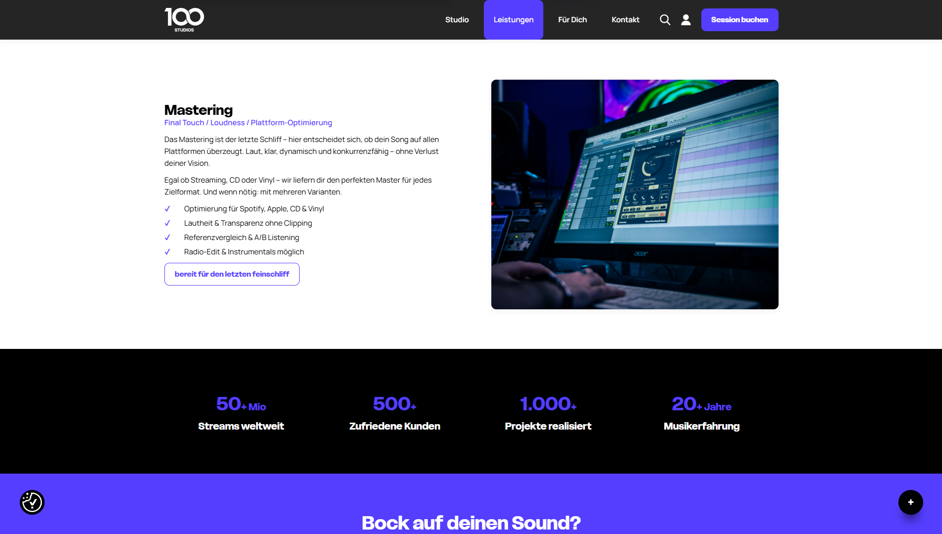 Audio Mastering in einer DAW mit Plugins und Bearbeitung eines Tracks